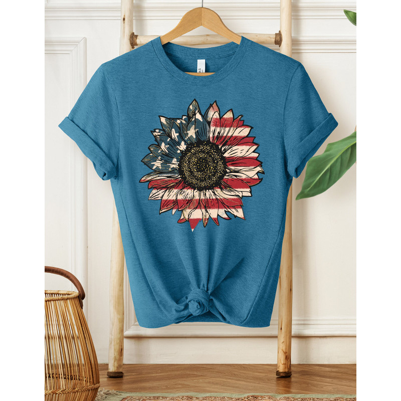 American Flag Sunflower Shirt, Women's Flower Shirt, Independence Shirt, Sunflower Shirt, Floral American Tee, Freedom Shirt, USA Flag Shirt - 3.jpg