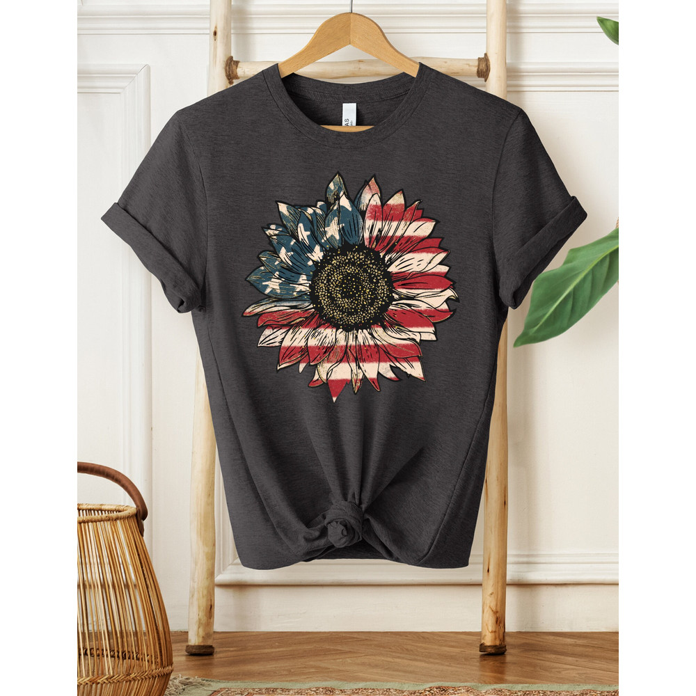 American Flag Sunflower Shirt, Women's Flower Shirt, Independence Shirt, Sunflower Shirt, Floral American Tee, Freedom Shirt, USA Flag Shirt - 4.jpg