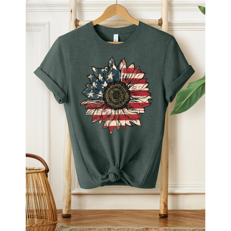 American Flag Sunflower Shirt, Women's Flower Shirt, Independence Shirt, Sunflower Shirt, Floral American Tee, Freedom Shirt, USA Flag Shirt - 5.jpg