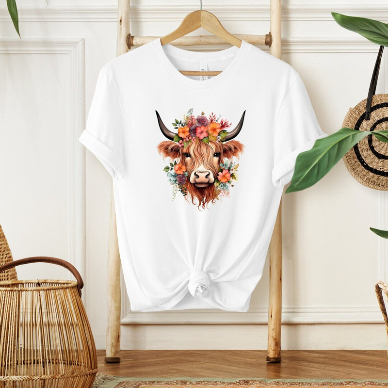 Boho Floral Cow Shirt, Floral Western Highland Cow Shirt, Cute Cow Shirt, Western Shirt, Country Cow Shirt, Boho Shirt, Highland Cow Shirt - 1.jpg