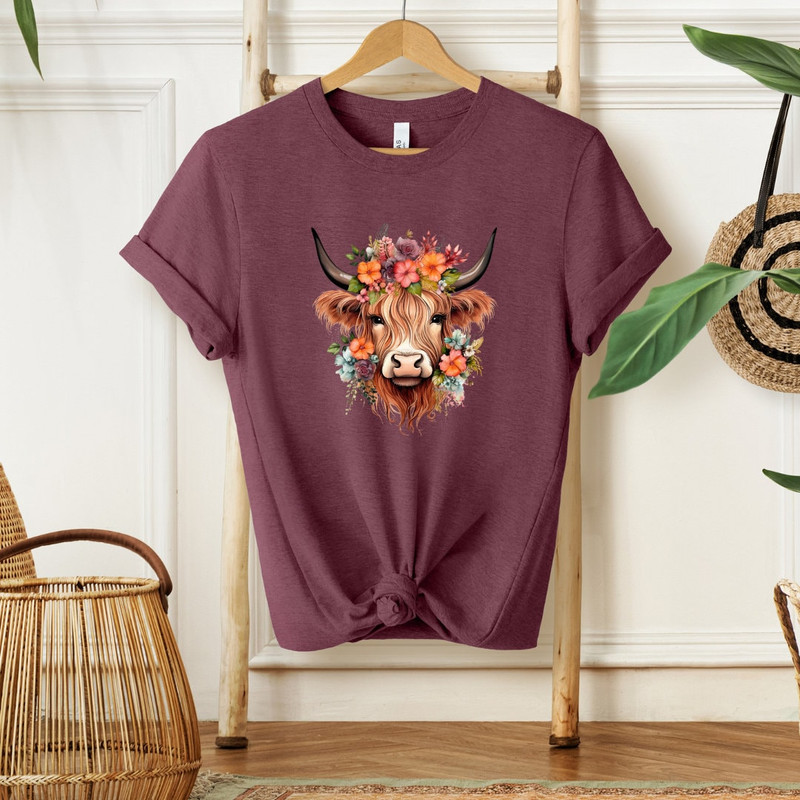 Boho Floral Cow Shirt, Floral Western Highland Cow Shirt, Cute Cow Shirt, Western Shirt, Country Cow Shirt, Boho Shirt, Highland Cow Shirt - 3.jpg