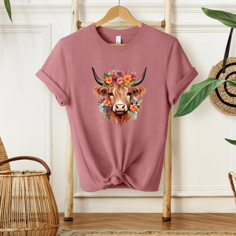 Boho Floral Cow Shirt, Floral Western Highland Cow Shirt, Cute Cow Shirt, Western Shirt, Country Cow Shirt, Boho Shirt, Highland Cow Shirt - 4.jpg