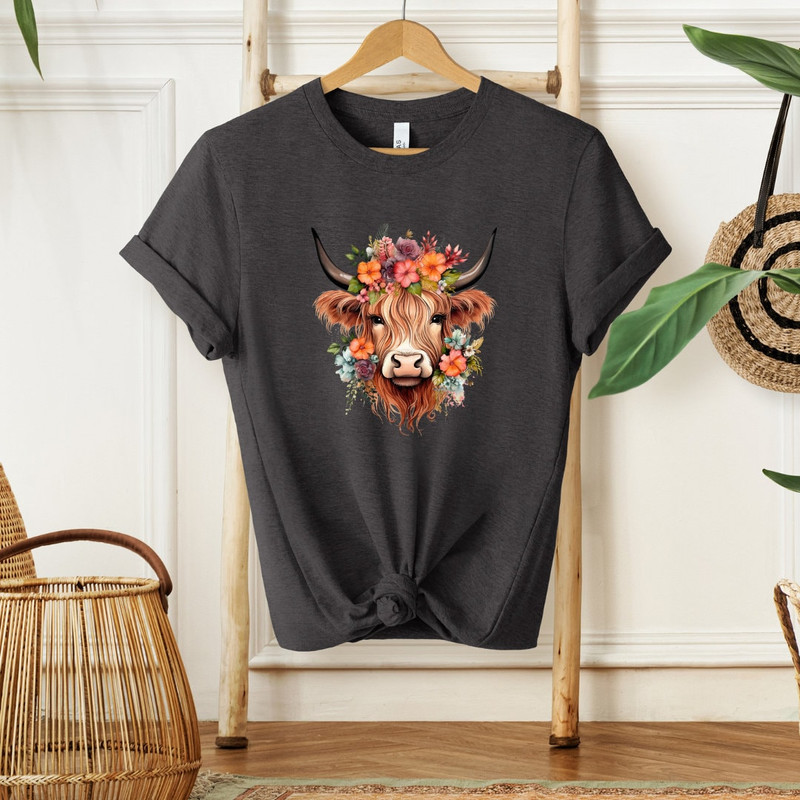 Boho Floral Cow Shirt, Floral Western Highland Cow Shirt, Cute Cow Shirt, Western Shirt, Country Cow Shirt, Boho Shirt, Highland Cow Shirt - 5.jpg