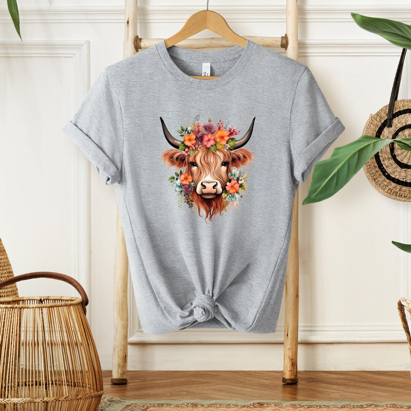 Boho Floral Cow Shirt, Floral Western Highland Cow Shirt, Cute Cow Shirt, Western Shirt, Country Cow Shirt, Boho Shirt, Highland Cow Shirt - 6.jpg