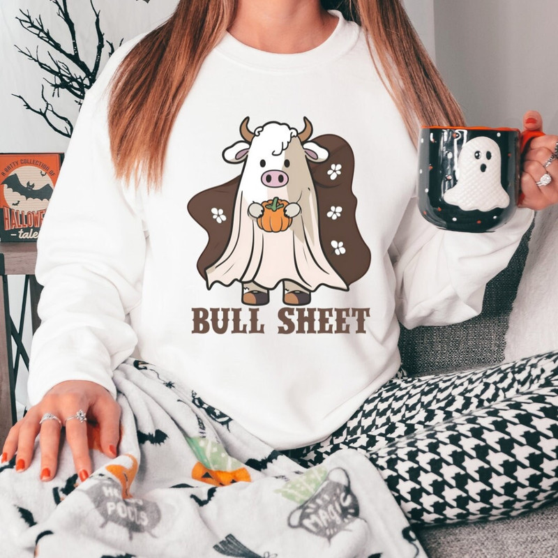Bull Sheet Ghost Sweatshirt, Cute Ghost Sweatshirt, Boo Ghost Sweatshirt, Funny Halloween Shirt, Spooky Season Shirt, Bull Shirt, Cow Shirt - 1.jpg