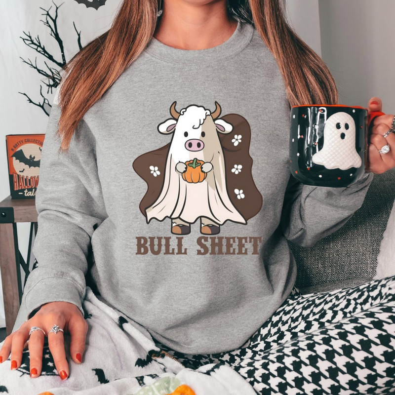 Bull Sheet Ghost Sweatshirt, Cute Ghost Sweatshirt, Boo Ghost Sweatshirt, Funny Halloween Shirt, Spooky Season Shirt, Bull Shirt, Cow Shirt - 2.jpg
