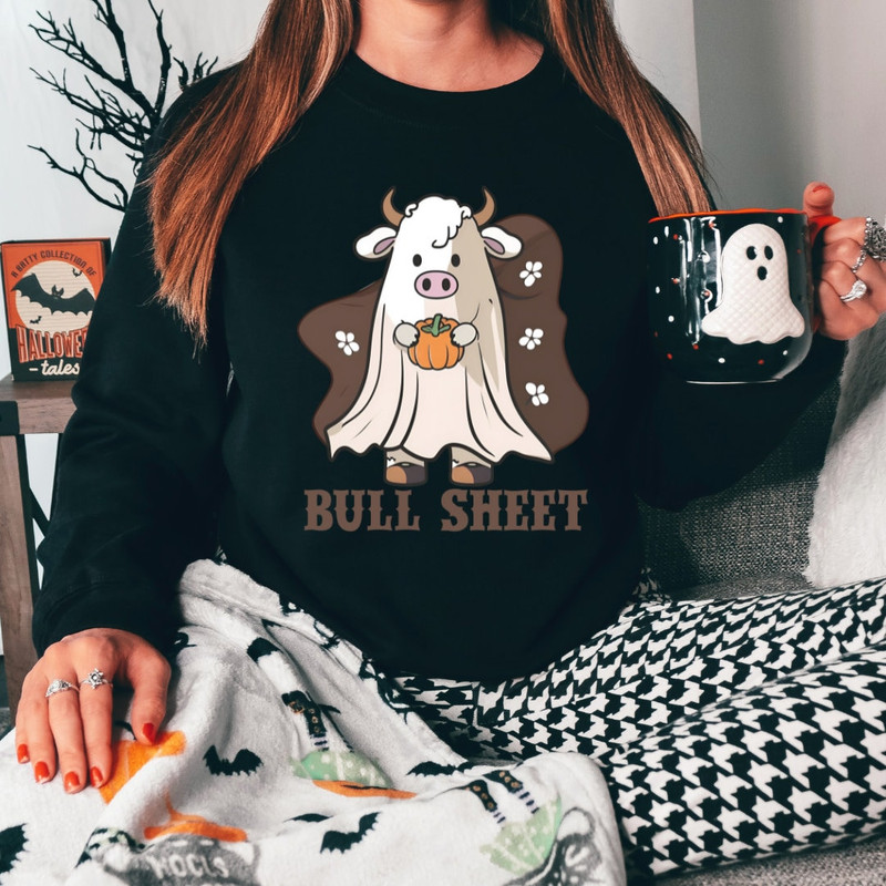 Bull Sheet Ghost Sweatshirt, Cute Ghost Sweatshirt, Boo Ghost Sweatshirt, Funny Halloween Shirt, Spooky Season Shirt, Bull Shirt, Cow Shirt - 3.jpg