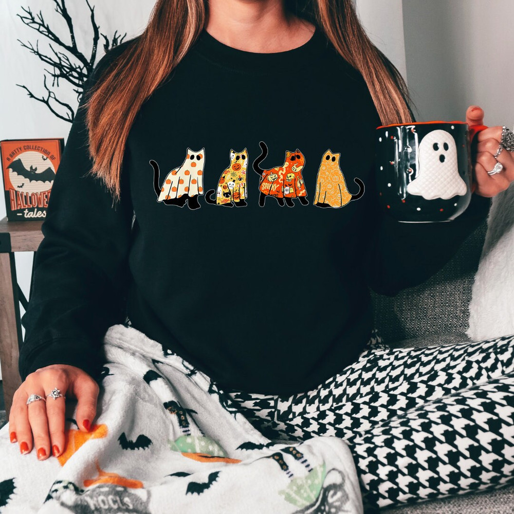 Cat Halloween Sweatshirt, Ghost Halloween Shirt, Cat Ghost Sweatshirt, Fall Sweatshirt, Halloween Sweater, Spooky Season Sweatshirt, Ghost - 2.jpg