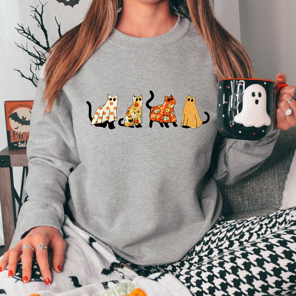 Cat Halloween Sweatshirt, Ghost Halloween Shirt, Cat Ghost Sweatshirt, Fall Sweatshirt, Halloween Sweater, Spooky Season Sweatshirt, Ghost - 4.jpg