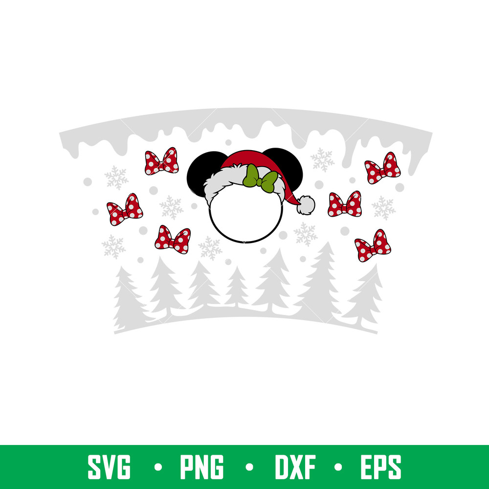 Christmas Red Bow Full Wrap, Christmas Red Bow Minnie Mouse Full Wrap Svg, Starbucks Svg, Coffee Ring Svg, Cold Cup Svg, png, eps, dxf file.jpeg