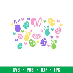 cute easter bunny full wrap, cute easter bunny full wrap svg, starbucks svg, coffee ring svg, cold cup svg,png, dxf, eps