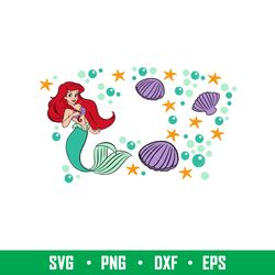 cute mermaid full wrap, cute little mermaid full wrap svg, starbucks svg, coffee ring svg, cold cup svg,png, dxf, eps fi