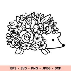 Floral Hedgehog Svg File for Cricut Cute Hedgehog Dxf Woodland Animal Cut File Flowers Funny Character PNG
