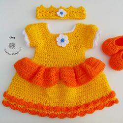 Princess Daisy Costume | Crochet Princess Daisy Dress | Mario Bros Photo Props | Baby Shower Gift | Sizes 0-12 Months