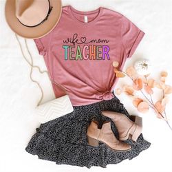 teacher mom shirt, teacher wife shirt, teacher wife mom shirt, mom life shirt, blessed mom shirt, leopard mom shirt, hap