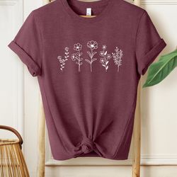 wildflower shirt, women's shirt, flower shirt, floral tee, sunflower tee, women's floral tee, garden shirt
