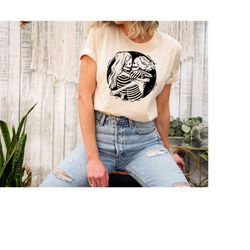 skeleton lesbian couple t-shirt, queer love apparel, lesbian bridal party outfit, cute gay valentine gift, hugging skele
