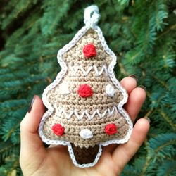Crochet gingerbread Christmas decorations pattern easy Amigurumi gingerbread tree Large Christmas ornaments instructions
