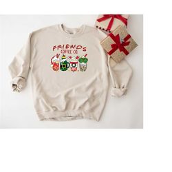 christmas friends coffee shirt, peppermint iced latte snowmen sweets snow warm cozy winter women shirt, christmas latte