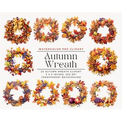 watercolor autumn wreath clipart, fall clipart, autumn leaves, watercolor fall floral, fall clipart, commercial license