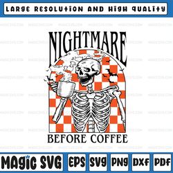 funny halloween, skeleton halloween coffee fall png, night-ma-re fall skeleton png, halloween png, digital download