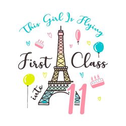 Paris Theme Birthday Party Eiffel Tower Girl Flying Into 11 SVG