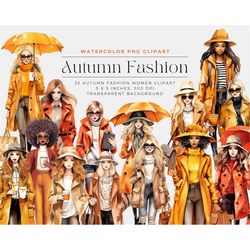 watercolor autumn fashion clipart, fashion girl clipart, black girl clipart, autumn clipart, black woman clipart, commer