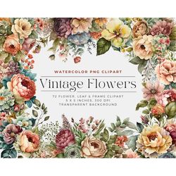 vintage flowers png, watercolor floral clipart bouquets, elements, commercial use, digital clipart png