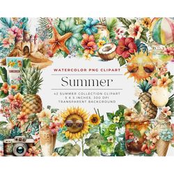 summer collection png clipart seasonal clipart, watercolor summer clipart elements, commercial use, digital clipart png