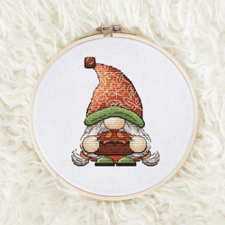 Gnome Cross stitch pattern PDF, Halloween Cross Stitch, Cute Gnome Embroidery Instant Download File, Halloween Decor