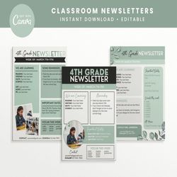 Classroom Newsletter Editable Templates, Back to School, Classroom Flyer, Teacher Handout, INSTANT DOWNLOAD - Canva Edit