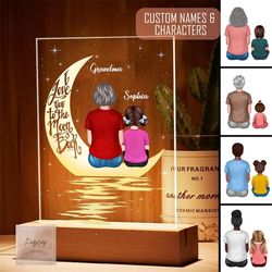 custom grandma with grandkid 7-color kid night light, love you to the moon and back, moon stars led lamp, mom mothers da