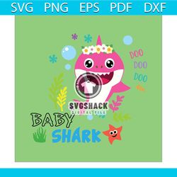 baby shark with floral headband svg, baby shark doo doo doo svg