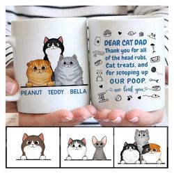 custom cat dad mug, thanks for head rubs cat treats & scooping up poop mug, 2023 fathers day gift for cat dad, cat daddy