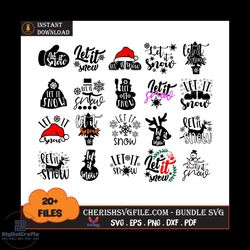 20 files let it snow reindeer christmas bundle svg, christmas svg
