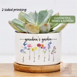 personalized grandmas garden plant pot, custom moms garden, birth month flower plant pot, mothers day gift for grandma n