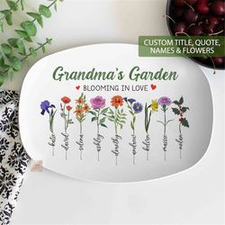 personalized grandma's garden platter, custom birth month flowers plate, flowers platter, mothers day gifts for grandma,