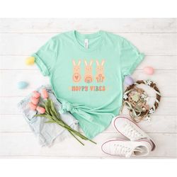 hoppy vibes shirt, easter bunny shirt, bunny floral shirt, easter shirt, woman easter shirt, easter family shirt, happy