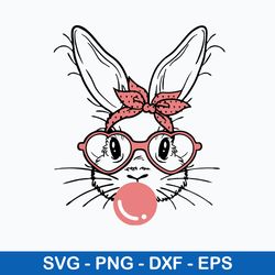 Cute Bunny Rabbit With Bandana Glasses Bubblegum Svg, Rabbit Svg, Png Dxf Eps File