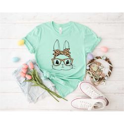 bunny with leopard glasses shirt, leopard bunny shirt, easter day shirt, easter bunny shirt, woman easter shirt, happy e
