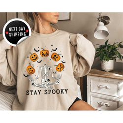 Pumpkin Halloween Sweatshirt, Skeleton Halloween Sweatshirt, Pumpkin Sweatshirt, Fall Sweatshirt for Women