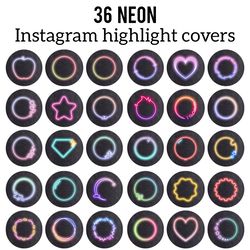 36 Lifestyle Instagram Highlight Icons. Bright  Instagram Highlights Images.  Neon Instagram Highlights Icons.