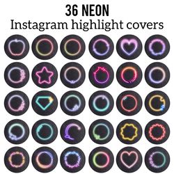 36 lifestyle instagram highlight icons. bright instagram highlights images. neon instagram highlights icons.