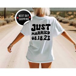 personalized just married wedding date shirt, colors shirts custom, mr and mrs shirts, bride and groom, just married sh