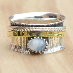 Anxiety Ring Women, Spinner Ring Silver, Moonstone Ring, Sterling Silver Thumb Ring Spinner, Fidget Women Ring Silver