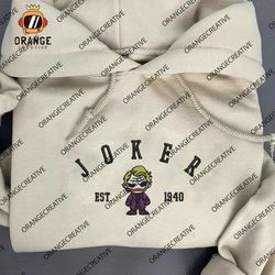 DC Joker Est Embroidered Crewneck, Villians Shirts, DC Movie Embroidered Hoodie, Unisex T-shirt
