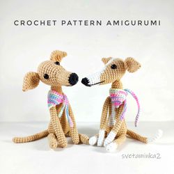 Greyhound Crochet Pattern Amigurumi Dog Whippet Galgo Italian Greyhound Lurcher Sighthound