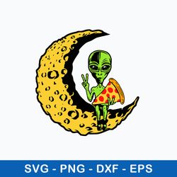 moon alien eating pizza peace svg, alien svg, png dxf eps file