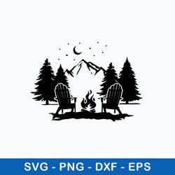 mountain scene with adirondack chairs svg, png dxf eps file