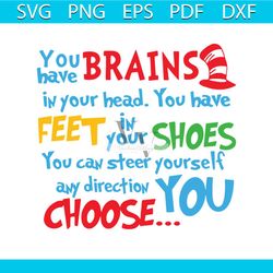 you have brains in your head svg, dr seuss svg, seuss svg, dr seuss gifts, dr seuss shirt, cat in the hat svg, thing 1 t